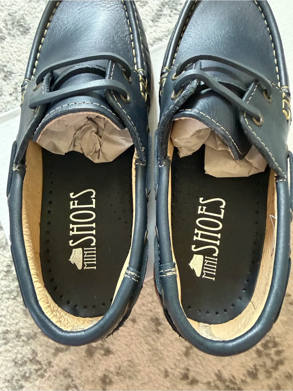 Kids Classic Navy Boat Shoes with Tan Sole